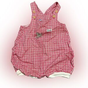 Vintage Baby Lullaby Club Red Checkered Plaid Dog Romper Outfit